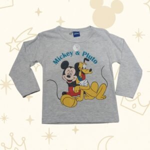 REMERA MANGA LARGA GRIS PARA NIÑOS – MICKEY Y PLUTO DE FONDO
