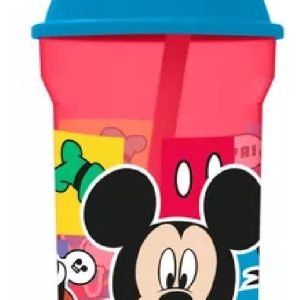 Vaso Tapa Alta + Pajita 460 Ml Mickey Mouse Playking Color Celeste Y Rojo